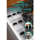 Mienda Home 24'lü Şeffaf Kristal Plexi Standlı Cam Baharatlık Seti Siyah Kapak Ve Etiketli Baharatlık Mh03syh24