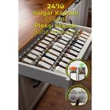 Mienda Home 24'lü Şeffaf Pleksi Standlı Cam Baharatlık Seti Kapaklı Beyaz Etiketli Baharatlık Mh02slvr24