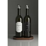Mienda Home 2'li Ahşap Stantlı Cam Yağdanlık 750 ml Damlatmaz Başlıklı Suya Dayanıklı Etiketli 750SB Oval
