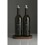 Mienda Home 2'li Ahşap Stantlı Cam Yağdanlık 750 ml Damlatmaz Başlıklı Suya Dayanıklı Etiketli 750SS Oval