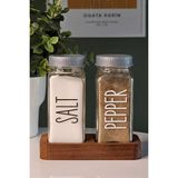 Mienda Home Ahşap Stantlı 2'li Cam Tuzluk Biberlik Seti Özel Etiketli Baharatlık 120 ml