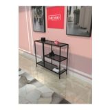 Mienmo Liora Metal Dresuar Dekoratif Çok Raflı Kahve Köşesi Konsol Siyah Füme Camlı 100 Cm