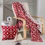 Miespiga 130x170 cm Kırmızı Marin Desen Triko Koltuk Şalı Battaniye ve Kırlent Kılıfı Seti