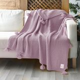 Miespiga Coco Pirinç Örgü Ponponlu Triko Throw Tv Battaniyesi - 130 x 170 cm - Lila