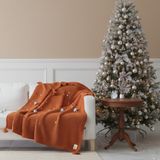 Miespiga Coco Ponponlu Triko Throw Tv Battaniyesi Turuncu Akrilik 130 x 170 cm Yumuşak Dokulu Şık Tasarım