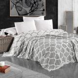 Miespiga Damask Design Çift Taraflı Jakarlı Keten Pamuk Dokuma Battal Boy(King Size) 240x260cm Antialejik Nefes Alabilen Dört Mevsim Pike Yatak Örtüsü (Antrasit)