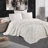 Miespiga Damask Design Çift Taraflı Jakarlı Keten Pamuk Dokuma Battal Boy(King Size) 240X260CM Antialejik Nefes Alabilen Dört Mevsim Pike Yatak Örtüsü - Bej - 240 x 260 cm