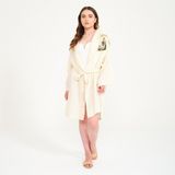Miespiga Ördek Nakışlı Kısa Kapüşonlu Müslin Kadın Bornoz - L - XL - Bej