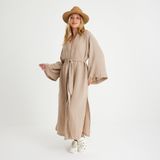 Miespiga Pamuklu Dokuma Beli Kuşaklı Maxi Kadın Kimono Kaftan | Plaj Kimono | Müslin Kimono Uzun Plaj Bol Uzun Boho Bikini Cover Up Büyük Beden Hafif Kadın Plaj Kıyafeti Plaj Elbisesi Pareo