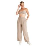 Miespiga Pamuklu Dokuma Müslin Düğüm Crop Top, Arkası Lastikli Geniş Paça Pantolon, 2'li Takım | Müslin Plaj Takım | Kadın Müslin Alt Üst Takım (Bej, S-M)