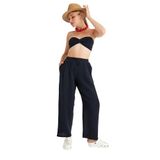 Miespiga Pamuklu Dokuma Müslin Düğüm Crop Top, Arkası Lastikli Geniş Paça Pantolon, 2'li Takım | Müslin Plaj Takım | Kadın Müslin Alt Üst Takım (Siyah, S-M)