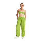 Miespiga Pamuklu Dokuma Müslin Düğüm Crop Top, Arkası Lastikli Geniş Paça Pantolon, 2'li Takım | Müslin Plaj Takım | Kadın Müslin Alt Üst Takım (Yeşil, M-L)