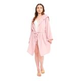 Miespiga Pamuklu Kısa Kapüşonlu Müslin Kadın Bornoz Pembe - L - XL