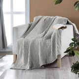 Miespiga Rustik 3 Kat Keten Çift Taraflı Süper Yumuşak Nefes Alabilen Dört Mevsim Throw Koltuk Şalı 140 x 190 cm. - Antrasit