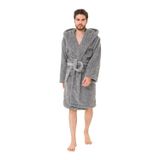 Miespiga Welsoft Lüks Erkek Kapüşonlu Sabahlık |Süper Yumuşak Polar Banyo Bornozu| Rahat Şal Yaka Salon Gecelik Sabahlık Bornoz (Gri, L-XL)