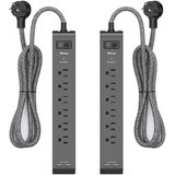 mifaso 2 Paket Aşırı Gerilim Koruyucu Güç Şeridi 6 Çıkışlı 2 USB Bağlantı Noktalı 5 fit Uzun Ağır İş Örgülü Uzatma Kabloları Düz Fiş 900 Jul 15A Devre Kesici Duvar Montajı Ev Ofis ETL için Listelenmiştir