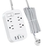 mifaso Güç Şeridi Uzun Uzatma Kablosu - 10 ft Örgülü Uzatma Kablosu, Düz Fiş, 4 Çıkış, 3 USB Şarj Bağlantı Noktası, Aşırı Yük Koruması ve Ev, Ofis için Duvara Monte