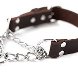Mighty Paw Martingale Köpek Tasması - Çekmez Tasarım - Paslanmaz Çelik Zincir - Sınırlı Zincir Cinch Eğitim - Kahverengi Deri Martingale Eğitim Tasması - Orta Boy