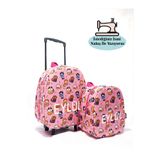 migie Kişiye Özel İsimli Çekçekli Çanta ve Sırt Çantası Anaokulu/Kreş Seti (2'li Set) Pembe Kediler 2-6Yaş