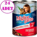 Miglior Gatto Parça Etli ve Biftekli 24x405 gr Wellness System Konserve Kedi Maması