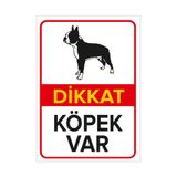 Mıgnatıs Dikkat Köpek Var Levhası Siyah Beyaz Boston Terrier - Sac Malzeme 50X70Cm