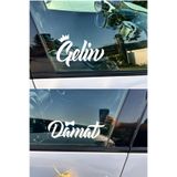 MIGNATIS "Gelin & Damat" Yazılı Taçlı Papyonlu Araba Cam Stickerı - Düğün Arabası Cam Sticker Seti - Gelin Damat Yazılı Çıkartma 20cm