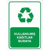 Mıgnatıs - Kullanılmış Kağıtlar Buraya Levhası - Sac Malzeme 35 x 50 cm