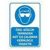 Mıgnatıs Sac Malzeme 50X70Cm Özel Gözlük Takmadan Asit Ile Çalışmak Kesinlikle Yasaktır Levhası