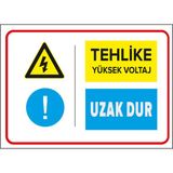 Mıgnatıs - Tehlike Yüksek Voltaj Uzak Dur Levhası - Sac Malzeme 25 x 35 cm