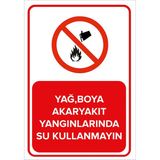Mıgnatıs - Yağ Boya Akaryakıt Yangınlarında Su Kullanmayın Levhası - Sac Malzeme 35 x 50 cm
