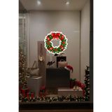 MIGNATIS Yılbaşı Kapı Tacı Süsü, Kendinden Yapışkanlı Vitrin Sticker, Kırmızı Kurdelalı Noel Çelengi, 50x50 cm