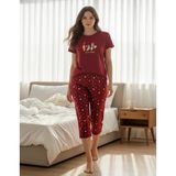 Mihra Kadın %100 Pamuk Bisiklet Yaka Kısa Kol Kapri Pijama Takımı 90787Kk - 1 Adet 2Xl Kırmızı