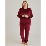 Mihra Kadın Büyük Beden Yumuşak Dokulu Kadife Pijama Takımı - Bordo Renk Rahat Kalıp - 3XL
