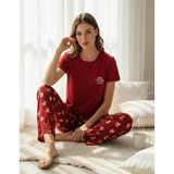 Mihra Kadın Compakt Penye Düğmeli Yaka Kısa Kol İnce Pijama Takımı 90783K - 1 Adet S - M Kırmızı
