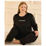 Mihra Kadın Kışlık Bisiklet Yaka Kadife Battal Pijama Takımı 13213S - 1 Adet - Siyah - 4XL