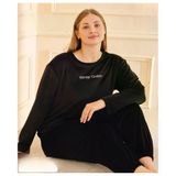 Mihra Kadın Kışlık Bisiklet Yaka Kadife Battal Pijama Takımı 13214S - 1 Adet Siyah 5Xl