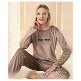 Mihra Kadın Kışlık Bisiklet Yaka Kadife Pijama Takımı 13166Ka - 1 Adet S - M Kahverengi