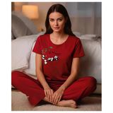 Mihra Kadın Milan Bisiklet Yaka Kısa Kol Likralı Pijama Takımı 50125K - 1 Adet S - M Kırmızı