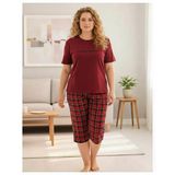 Mihra Kadın Milan Büyük Beden Bisiklet Yaka Kısa Kol Kapri Pijama Takımı 50503B - 1 Adet Bordo 5Xl