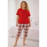 Mihra Kadın Milan Büyük Beden Bisiklet Yaka Kısa Kol Kapri Pijama Takımı 50503K - 1 Adet - Kırmızı - 3XL
