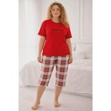 Mihra Kadın Milan Büyük Beden Bisiklet Yaka Kısa Kol Kapri Pijama Takımı 50503K - 1 Adet - Kırmızı - 5XL