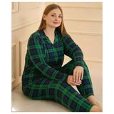 Mihra Kadın Milan Büyük Beden Gömlek Yaka Uzun Kol İnce Pijama Takımı 50801L- 1 Adet Lacivert 3Xl