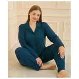 Mihra Kadın Milan Büyük Beden Gömlek Yaka Uzun Kol İnce Pijama Takımı 50801P- 1 Adet 3Xl Petrol