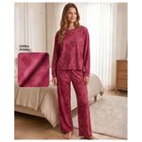 Mihra Kadın Oysho Bisiklet Yaka Uzun Kol Desenli Baharlık Pijama Takımı 20104Kt - 1 Adet Xl Kiremit