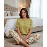 Mihra Kadın Ring Viskon Düğmeli Yaka Kısa Kol Likralı Pijama Takımı 40112FY - 1 Adet
