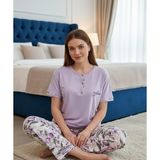 Mihra Kadın Ring Viskon Düğmeli Yaka Kısa Kol Likralı Pijama Takımı 40112M - 1 Adet