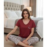 Mihra Kadın Viskon V Yaka Kısa Kol KAPRİ Likralı Pijama Takımı 40111BO - 1 Adet