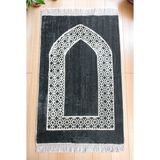 Mihrap Motifli Kadife Seccade Gri - 70 x 110 cm