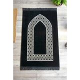 Mihrap Motifli Kadife Seccade Siyah - 70 x 110 cm