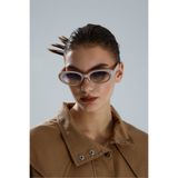 miii Off-White Cat Eye Krem Çerçeveli Yuvarlak Formlu Güneş Gözlüğü Uv Korumalı